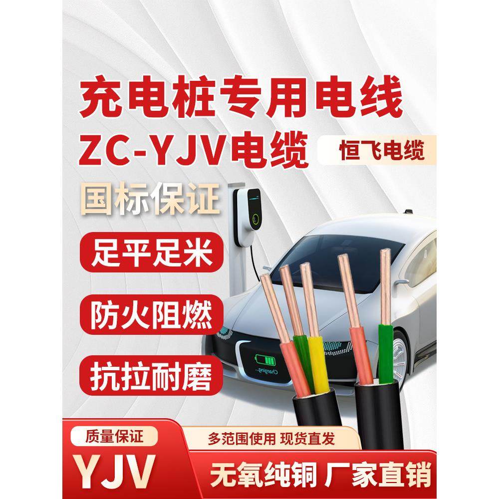 恒飞电缆Yjv 6平方米阻燃新能源汽车充电桩2芯3芯电线国标纯铜电