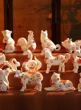 国家非遗八义窑十二生肖摆件