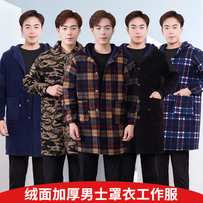 男士绒面罩衣保暖加肥成人长袖加绒加厚外套工作服劳保大褂迷彩冬