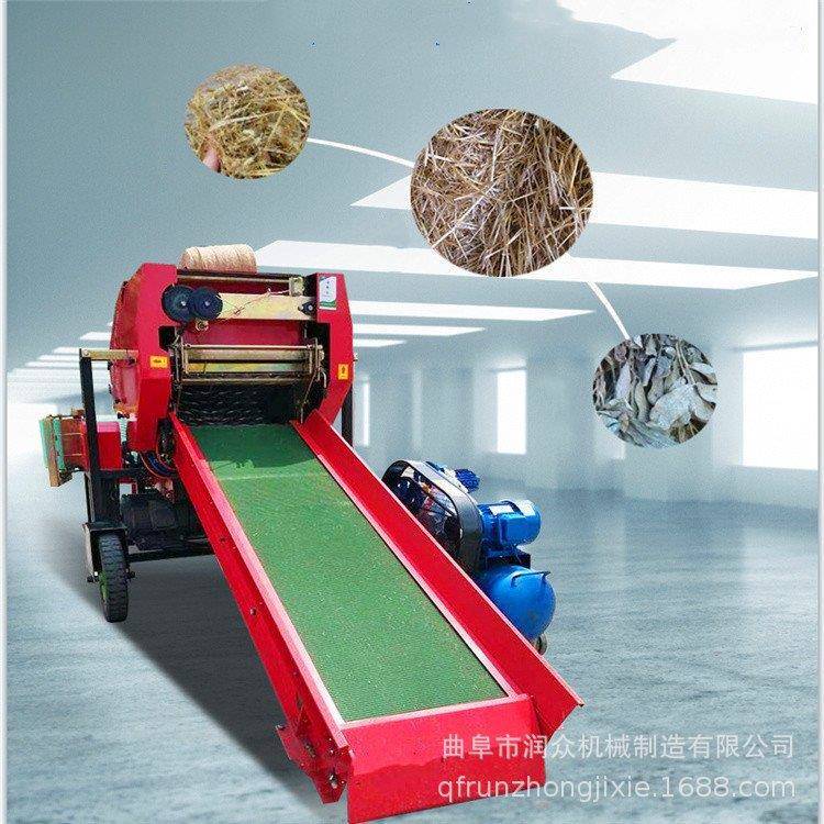 玉米秸秆破碎打捆包膜机双缠膜圆捆裹包机多种物料冬储压块机