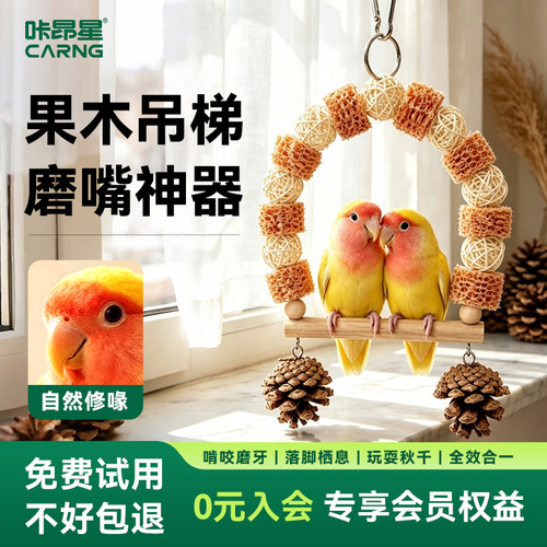 咔昂星鹦鹉解闷自嗨玩具鸟笼造景装饰天然树枝爬架秋千笼内游乐场