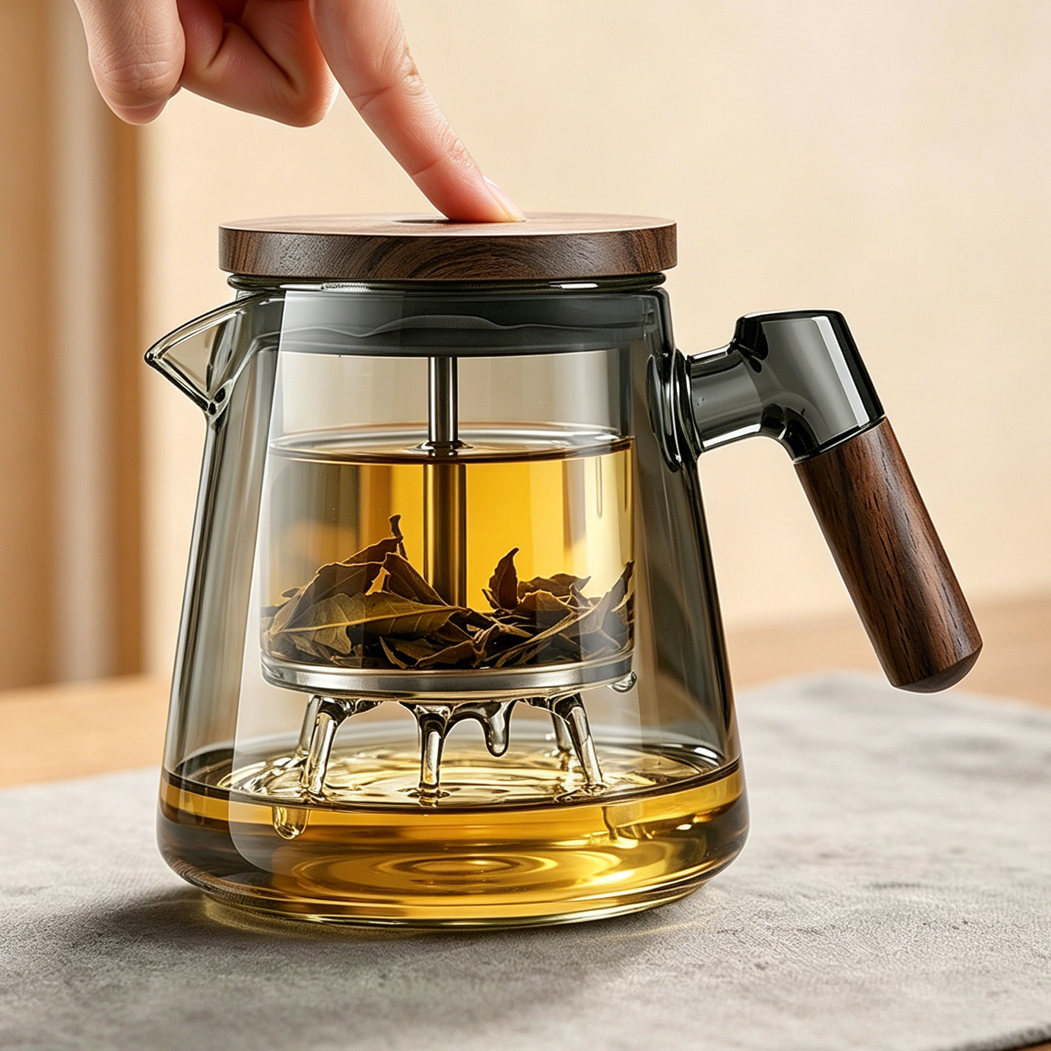 加厚高硼硅飘逸杯按压式茶水分离防烫手柄家用大号玻璃泡茶壶茶具