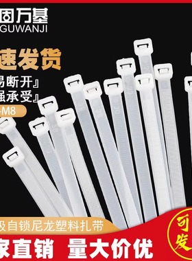 自锁式尼龙扎带 白色扎线带强力电线固定扣黑色塑料捆线束带国标