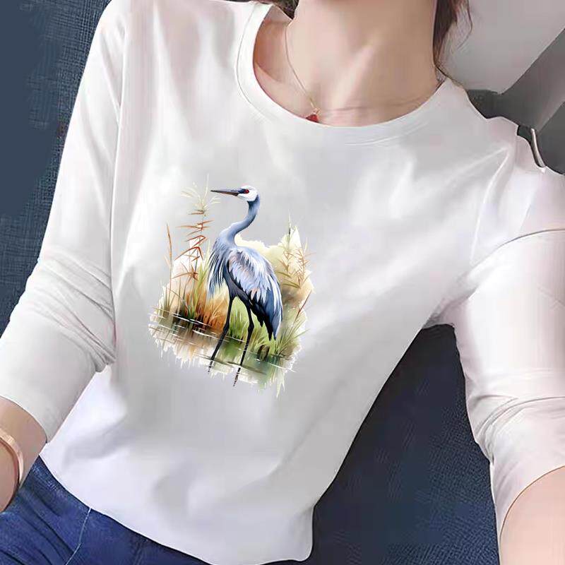 潮流可爱印花长袖可爱气质通勤女洋气ins春秋冬季时尚休闲圆领T恤