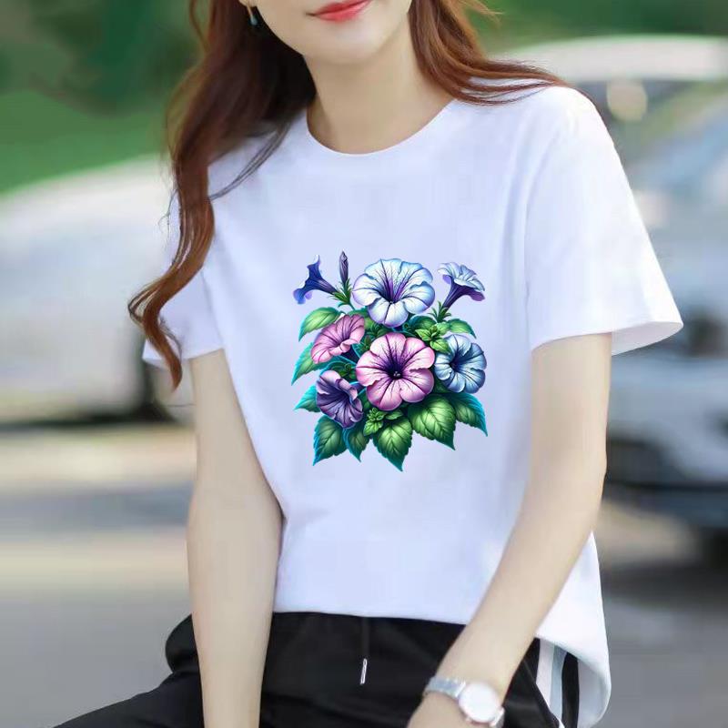 爆款女韩版洋气上衣网红通勤ins流行收腰夏季印花短袖潮圆领T恤