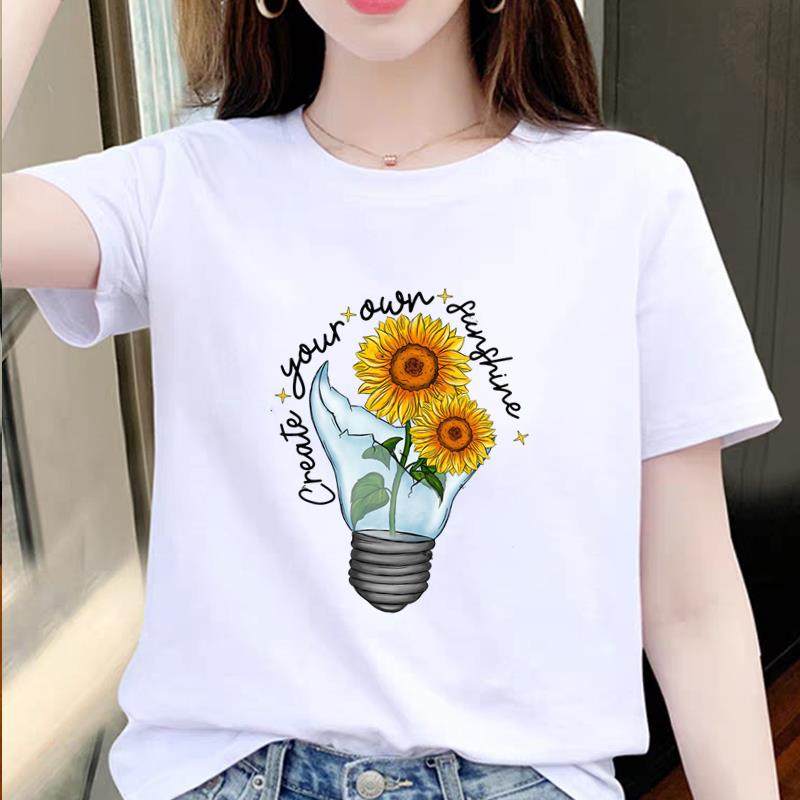 花朵字母休闲爆款女通勤网红ins夏季印花打底衫韩版短袖圆领T恤