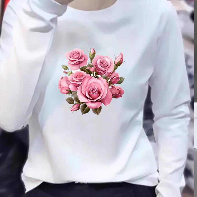 花朵淑女可爱气质通勤休闲印花女春秋冬季时尚长袖洋气ins圆领T恤