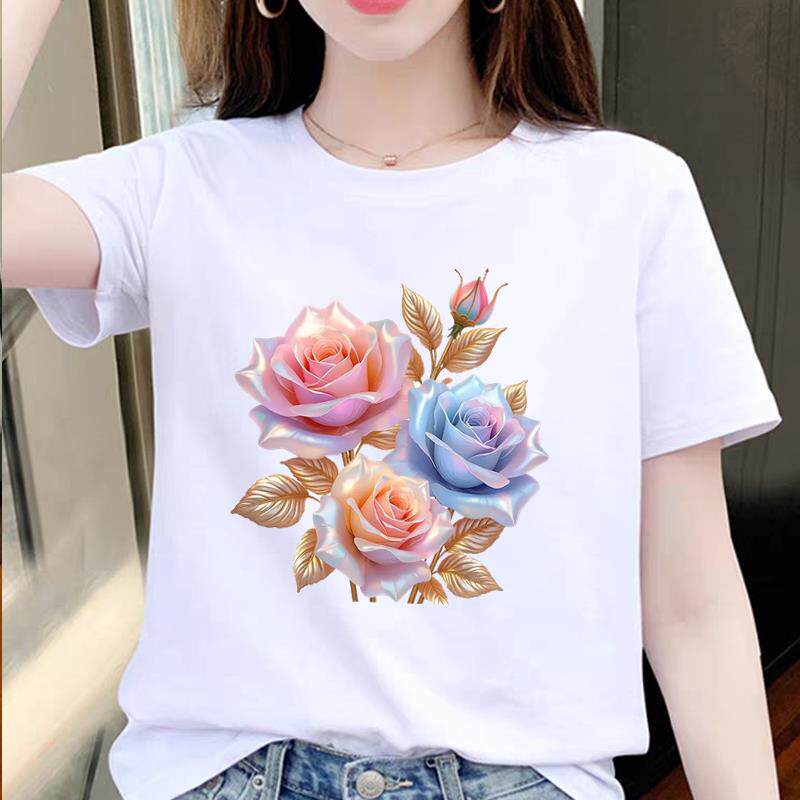 上衣印花打底衫网红通勤夏季女ins洋气休闲白色时尚圆领短袖T恤