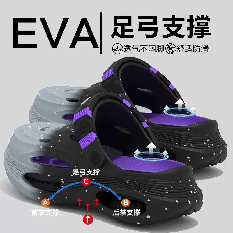 足弓支撑专用洞洞鞋男款2026新款夏季厚底外穿耐磨防滑防臭凉拖男