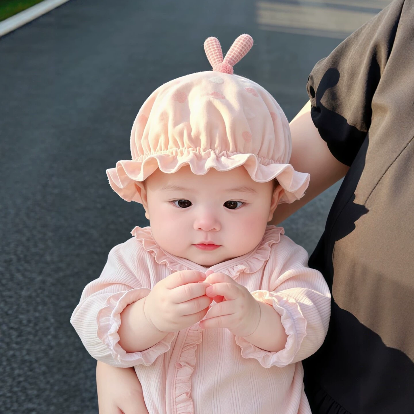 小月龄婴儿外出帽子春夏薄款可爱荷叶边渔夫帽新生儿宝宝防风胎帽