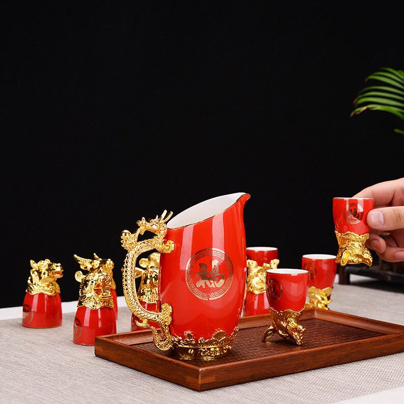 直销中式复古十二生肖白酒具套装家用烈酒杯陶瓷酒壶分酒器logo定