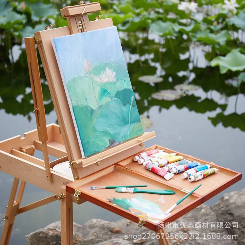 直销复古专业油画调色盒木制手提学生写生美术专用手提油画画箱写