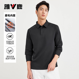 磨毛厚款 雅鹿POLO衫 款 秋季 休闲翻领T恤抗皱耐磨上衣男 男女款