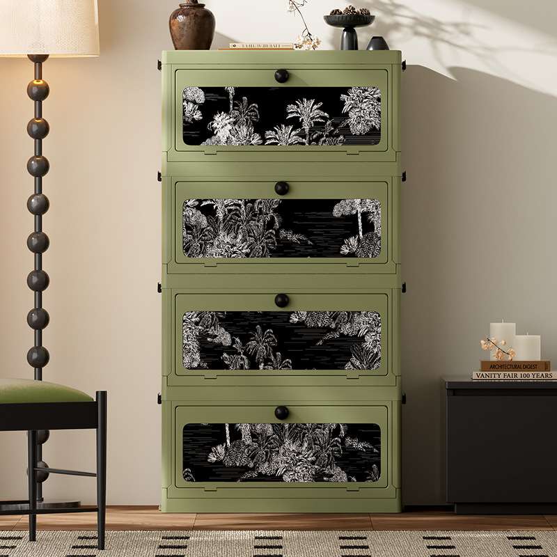 多功能收纳箱家用中古风带盖加厚折叠箱卧室玩具书本可叠加收纳柜