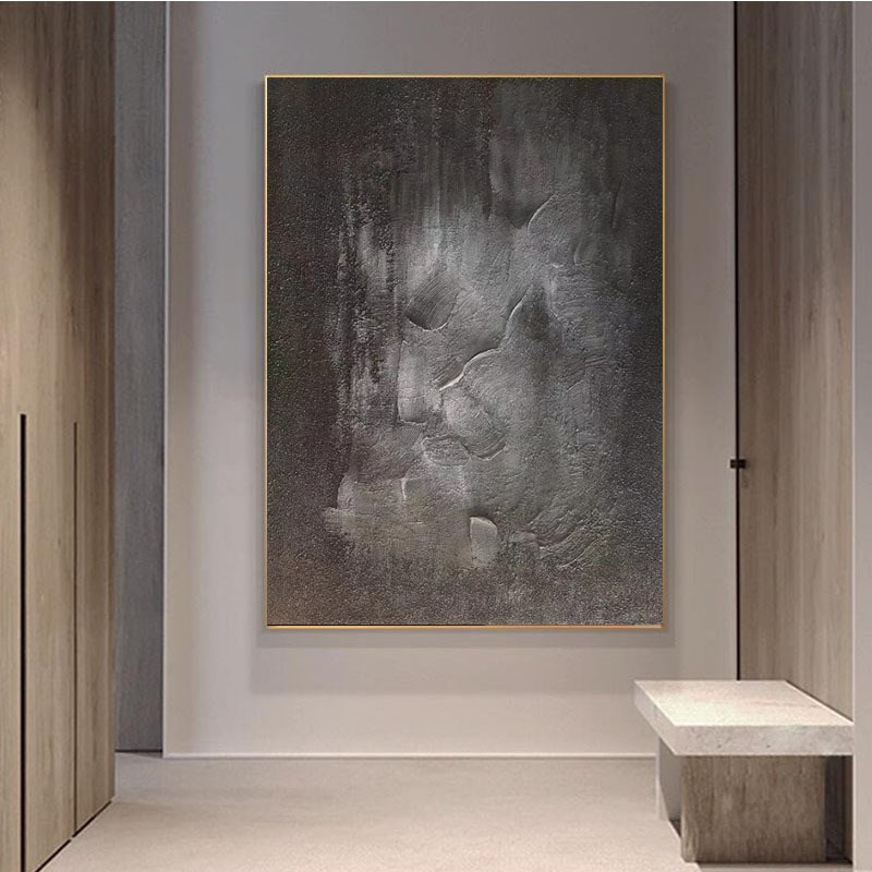 手绘油画黑色客厅玄关装饰画抽象A艺术立体肌理高级复古酒店民宿图片
