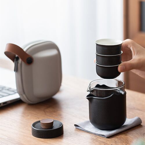 旅行茶具套装便携式陶瓷户外随身泡茶壶快客杯一壶三杯简约手抓壶