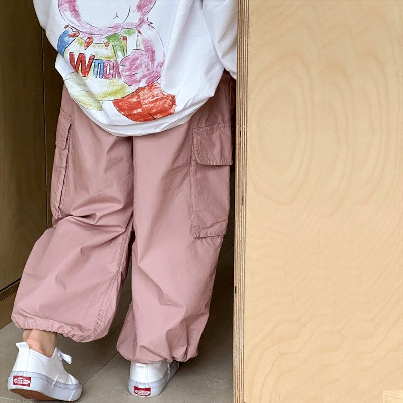 女童工装裤春装2024新款中大童宽松街头风裤子百搭儿童休闲直筒裤
