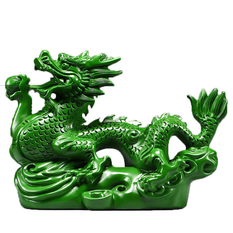 绿色实木雕刻龙摆件十二生肖木头龙客厅电视柜装饰工艺品新居送礼