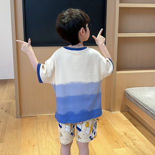 亲子睡衣夏款纯棉儿童家居服男童2023新款夏季薄款中大童男孩短袖