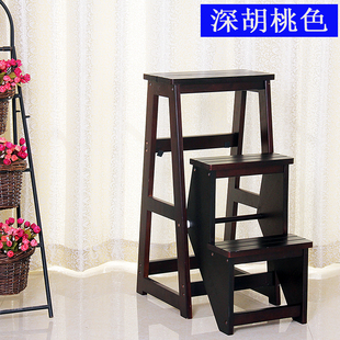 实木梯凳加高型三步翻转折叠梯多功能家用梯子创意台阶踏步梯 新款