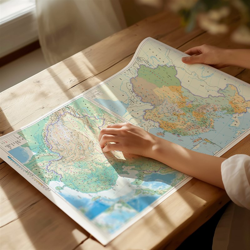 2025地图地形地貌世界中国实木挂画书房餐厅教室走廊装饰画墙壁画