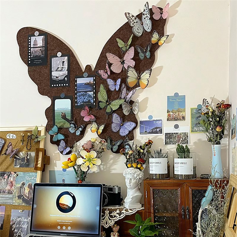 蝴蝶毛毡板墙贴照片展示墙留言软木板卧室玄关背景墙面装饰免打孔