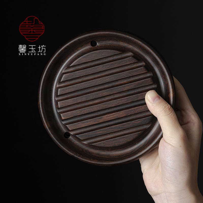馨玉坊黑檀实木壶承 养壶垫 泡茶台茶壶底座隔热垫 茶杯垫丝瓜垫