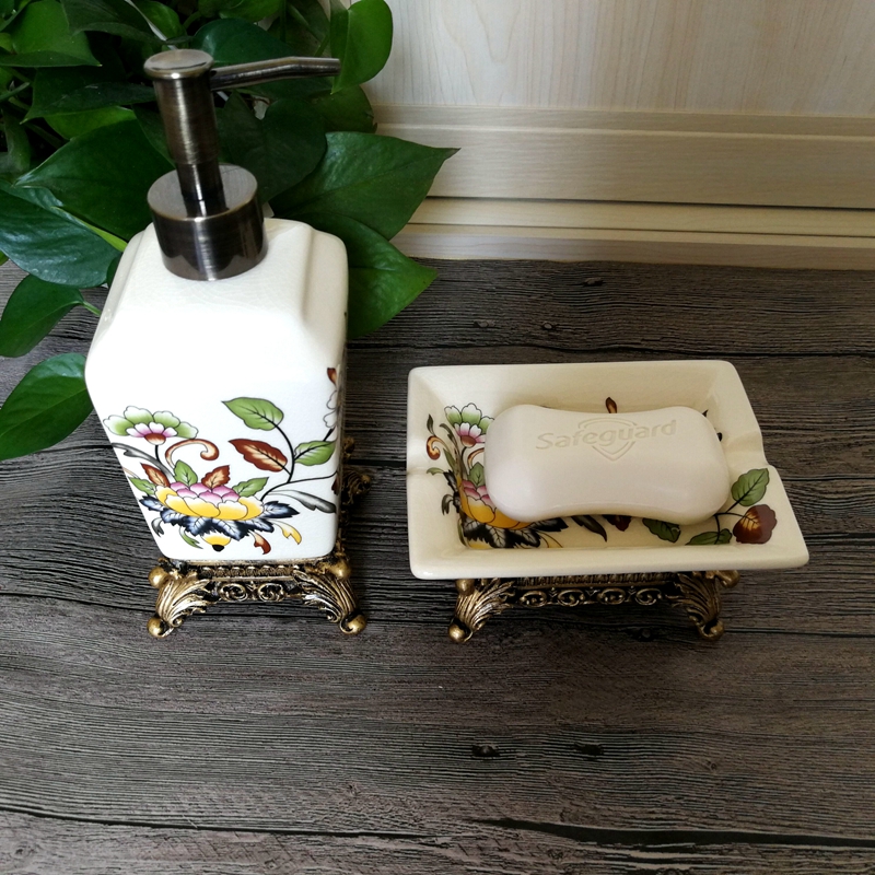 欧式冰裂纹陶瓷皂液器肥皂盒两件套 卫生间乳液瓶洗手液瓶香皂盒