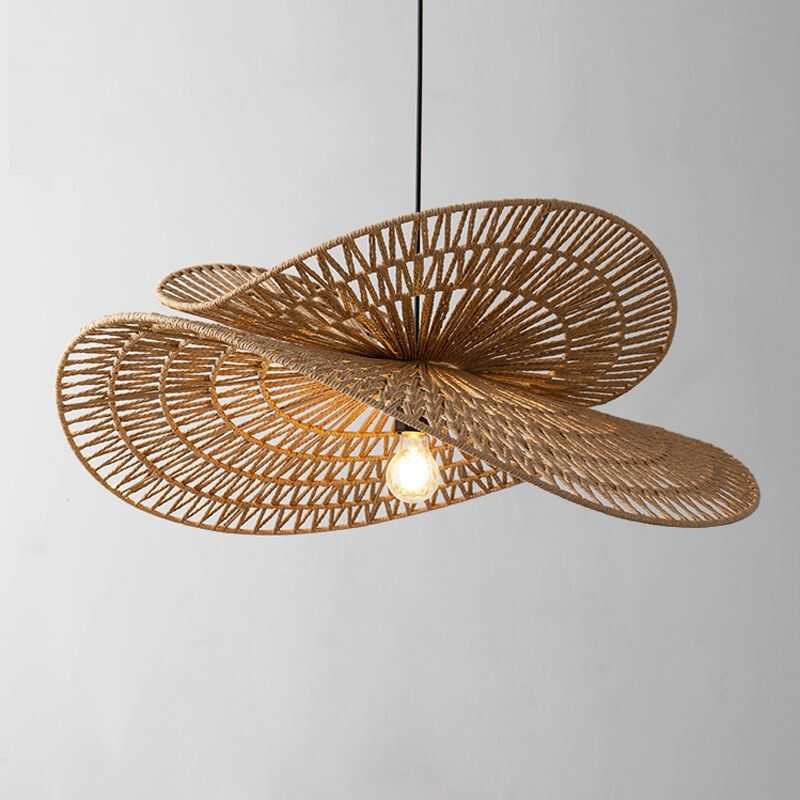 侘寂风麻绳吊灯简约创意卧室客厅灯编织灯罩日式复古民宿餐厅灯具