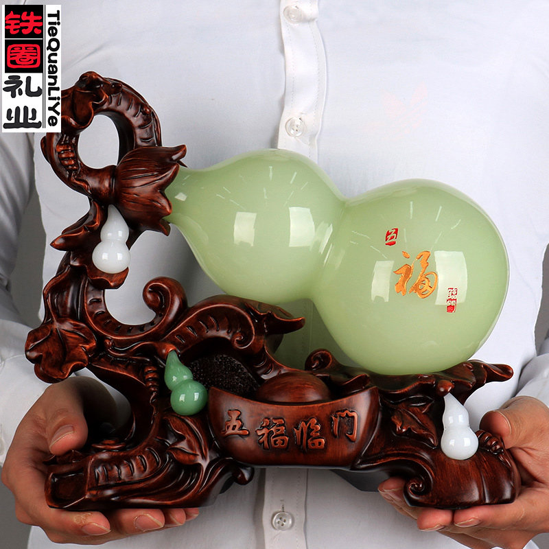 五福临门玉石葫芦摆件客厅酒柜博古架电视柜摆设家居装饰品工艺品