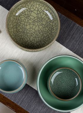 景德镇陶瓷器青瓷哥窑汝窑复古冰裂纹茶洗笔洗水洗大号水培金鱼缸