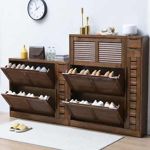 实木翻斗鞋柜家用17cm超薄门厅柜门口放鞋大容量省空间窄款收纳柜