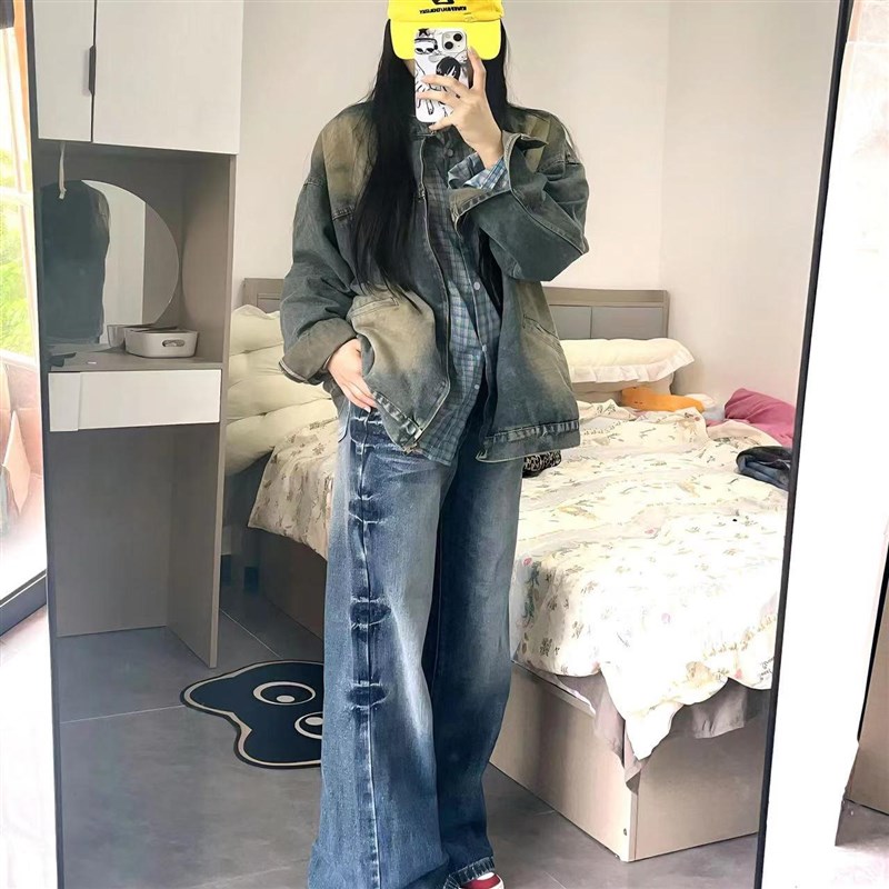 复古微喇牛仔裤女秋季2024新款美式低腰不贴腿喇叭裤阔腿拖地裤子