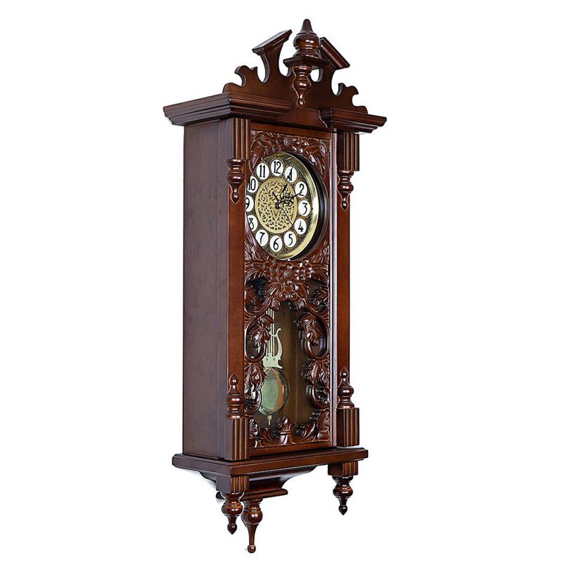 欧式古董钟客厅老式实木静音挂钟中式复古长方形摆钟整点报时钟表