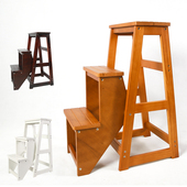 加高加厚三层折叠梯凳 多功能木梯花架吧椅室内梯子 实木家用梯子
