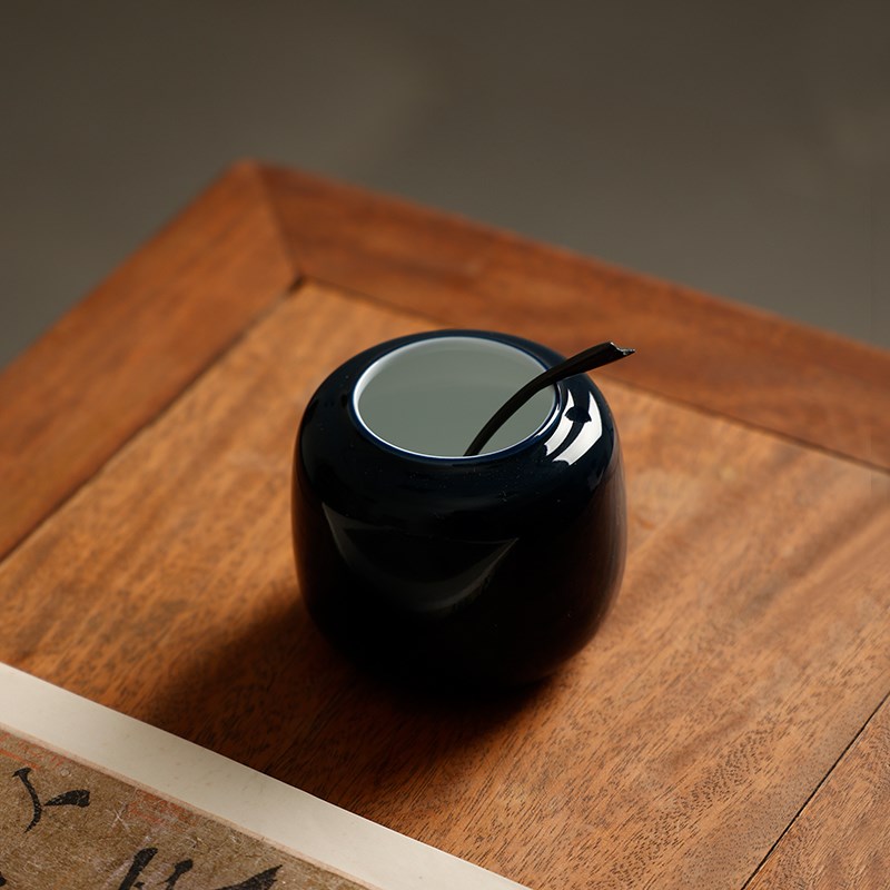 迷你陶瓷水盂 圆形青花边文房四宝小水丞茶洗陶瓷器仿古简约书法