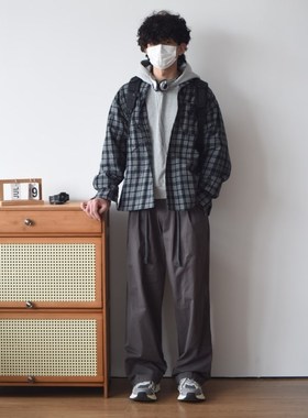 X1617 春秋新款上新格子衬衫翻领宽松学院风衬衣休闲时尚百搭外套