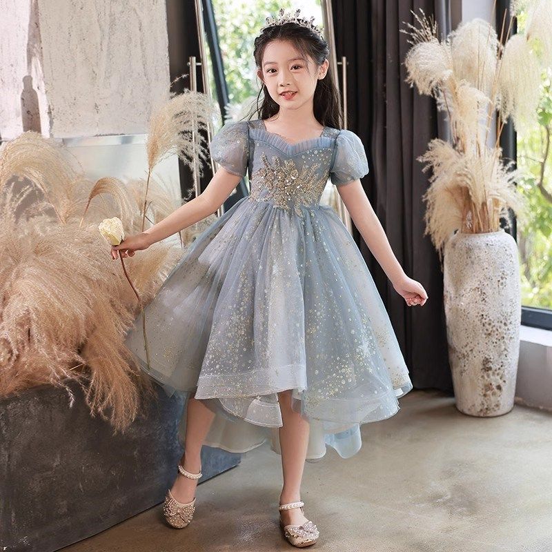前短后长礼服女童公主裙2024新款高级感儿童主持人钢琴演出服夏装