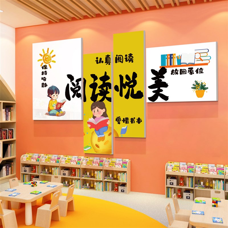 图书角布置装饰画儿童阅读区阅览室幼绘本馆环创背景文化墙贴儿园