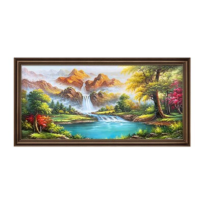 流水生财风景画风景手绘油画客厅挂画聚宝盆沙发背景墙装饰画高级