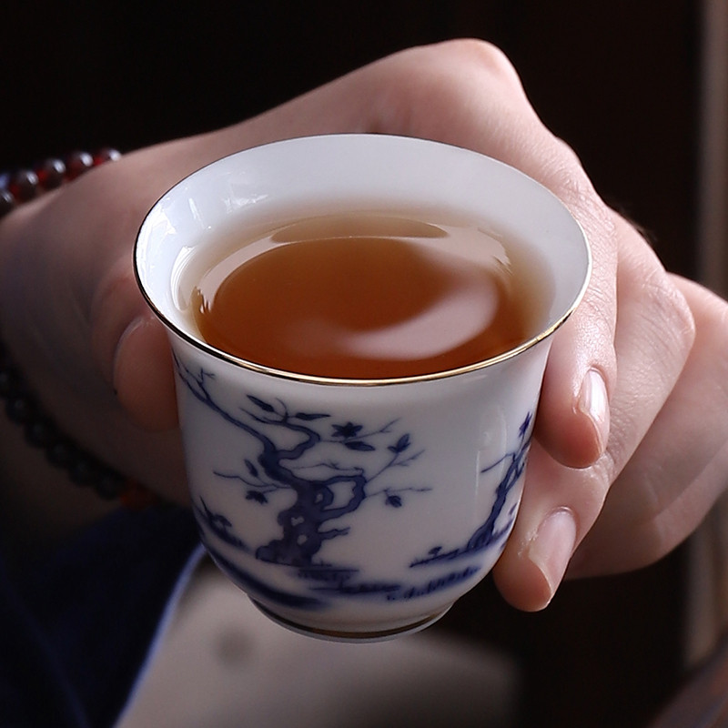 仿古康熙青花十二花神杯礼盒装品茗杯功夫茶杯主人杯陶瓷家用送礼