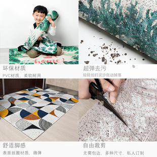 起贝蓝色地垫新中式地毯进门丝圈脚垫入户门口玄关门垫家用可裁剪