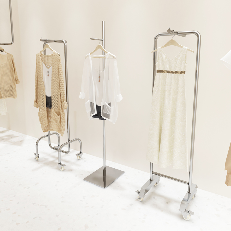 服装店展示架不锈钢高档正挂架女装店专用货架落地陈列架衣服架子