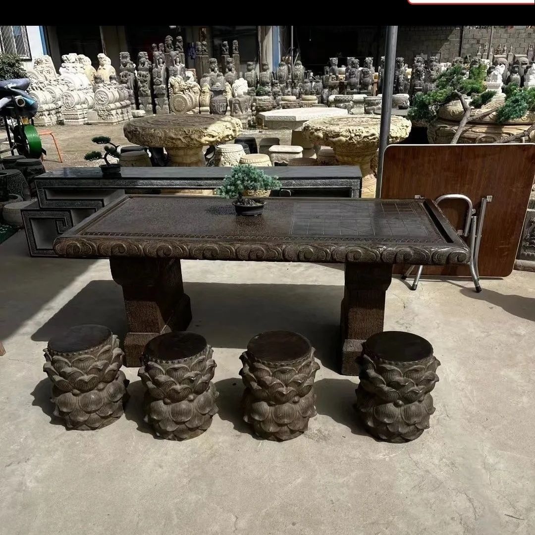 青石石桌仿古庭院花园石雕石凳石头桌椅大理石户外桌子摆件