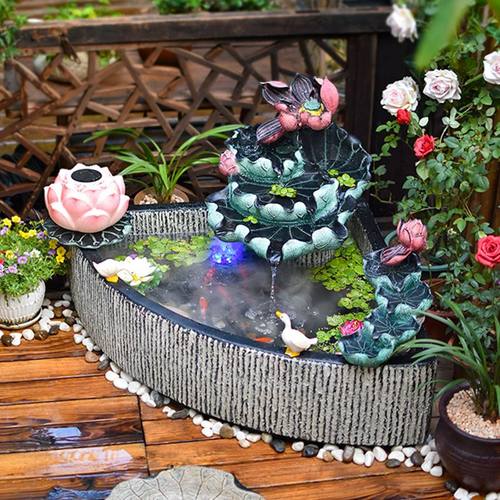 户外庭院荷花鱼池流水摆