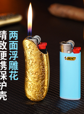 BIC比克J5一次性打火机金属外壳保护套创意明火迷你便携防爆家用