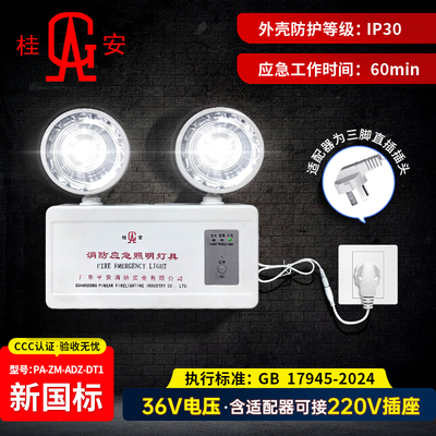 桂安新国标消防应急灯LED双头照明灯PA-ZM-ADZ-DT1含适配器接220V