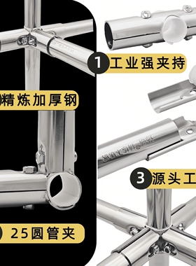 沪坚 〈33种集合〕25圆管夹不锈钢管固定连接件强夹持厚组装管件