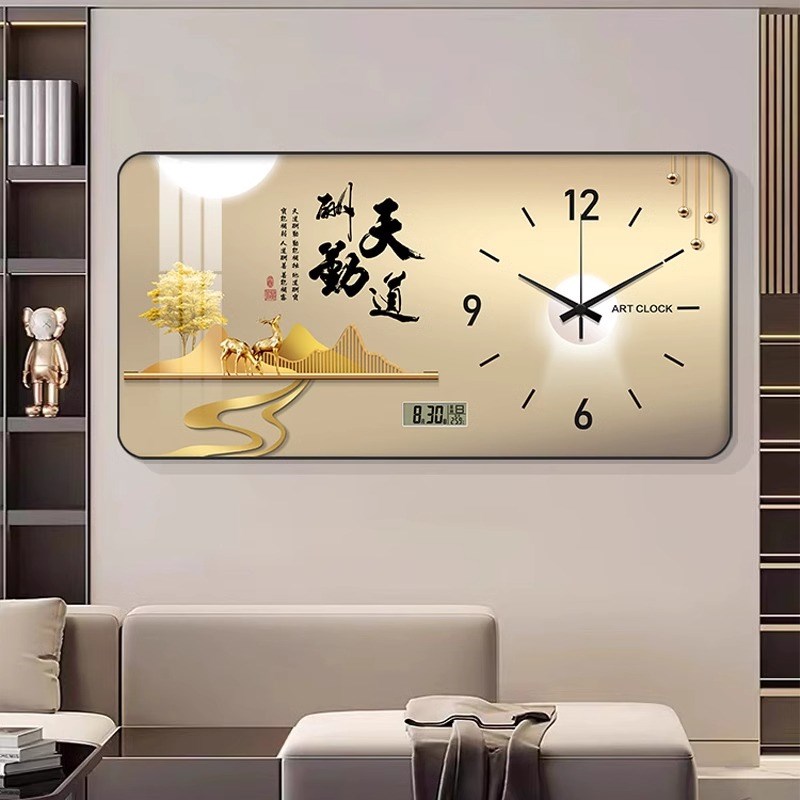 2025新款万年历电子钟表挂钟餐厅装饰画创意静音时钟客厅家用壁钟