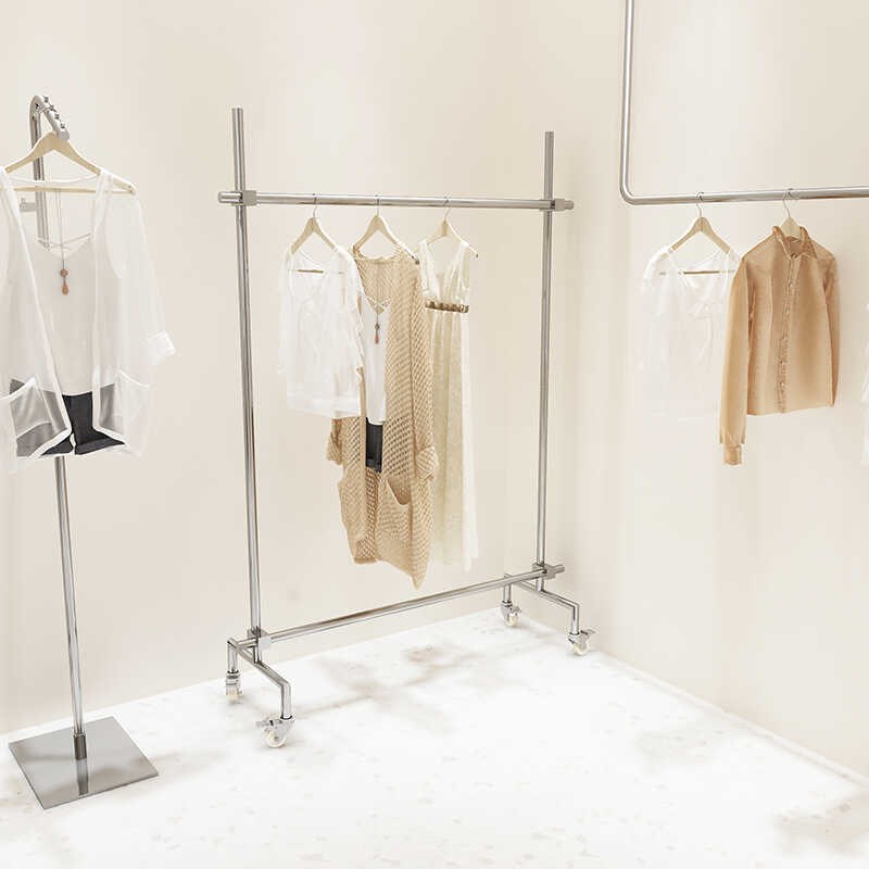 服装店展示架不锈钢吊架悬挂带轮子女装店橱窗升降可调节挂衣杆